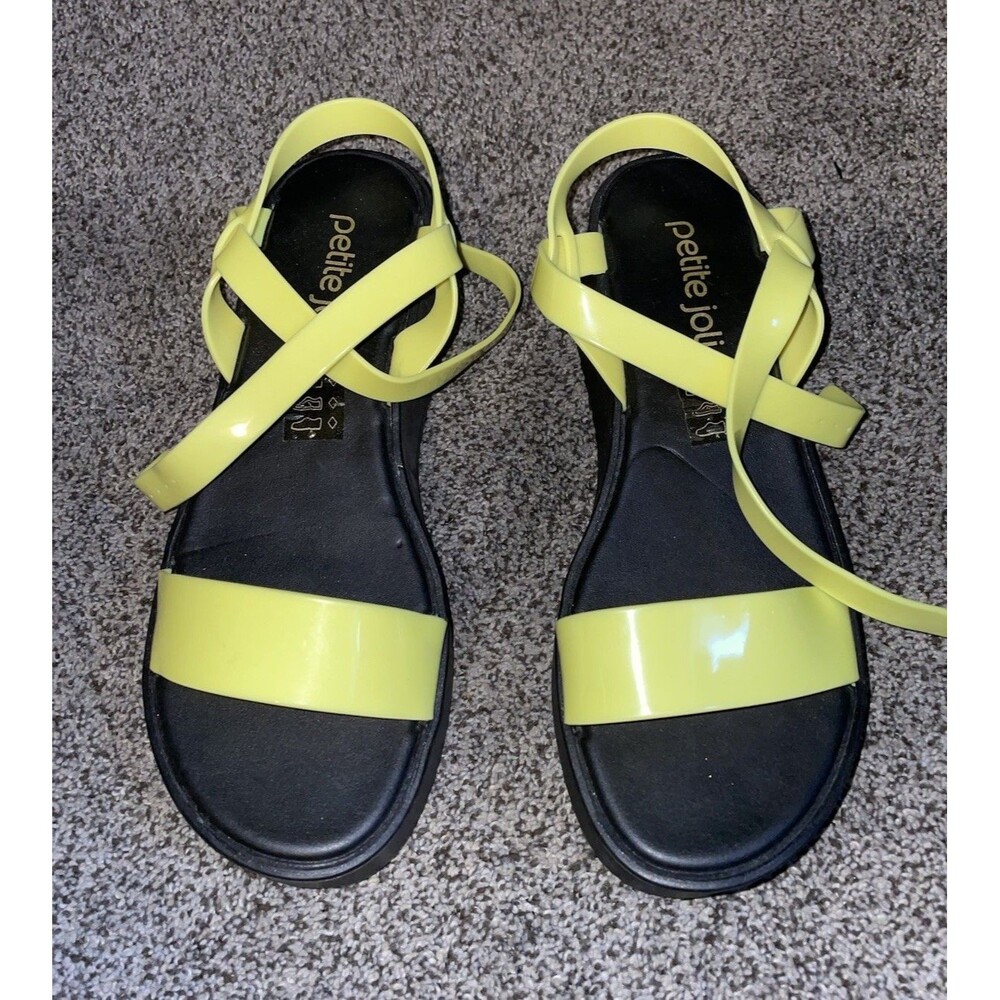 Petite Jolie Platform Jelly Sandals Neon Yellow Black Ankle Strap Size 9